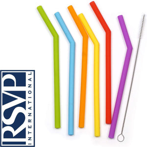 Short Silicone Reusable Straws - Set of 6 + Cleaning Brush